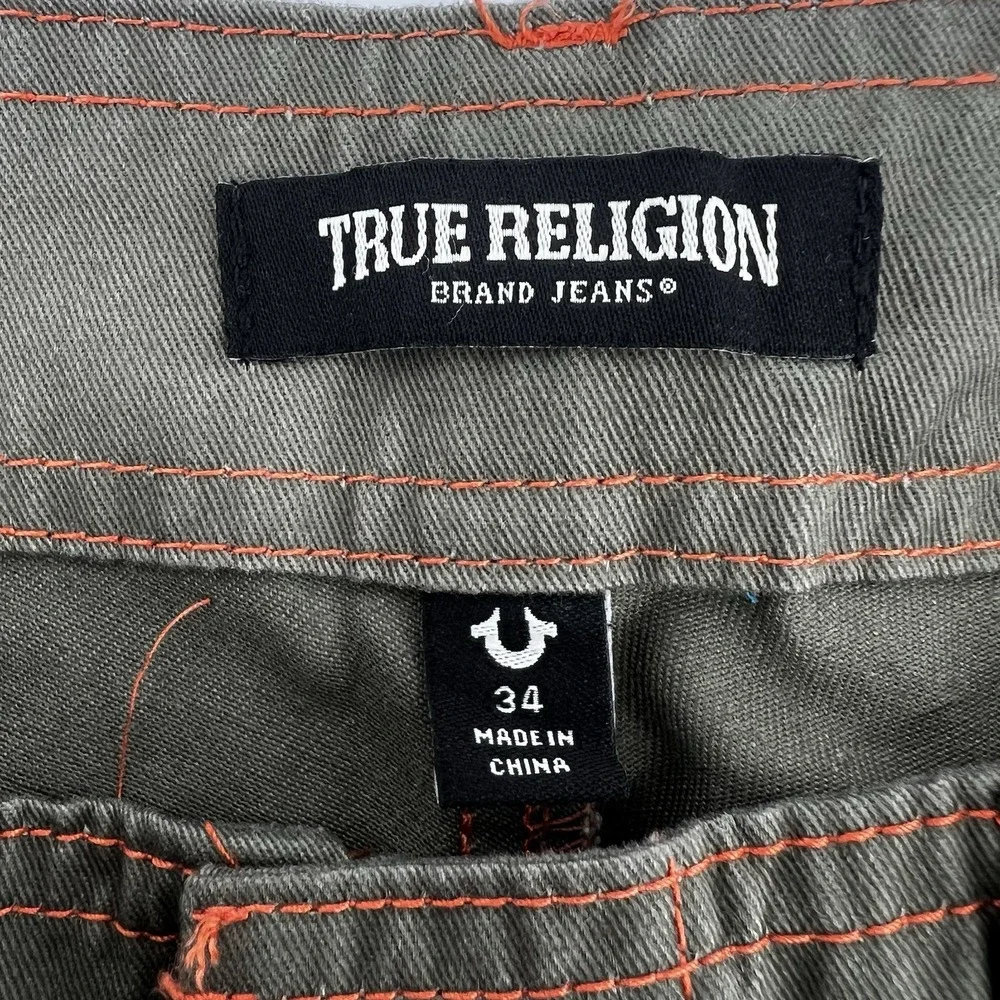 True‎ Religion Cargo Pants Men's 34 Green Kalamata Orange Stitching NWT $159 NEW